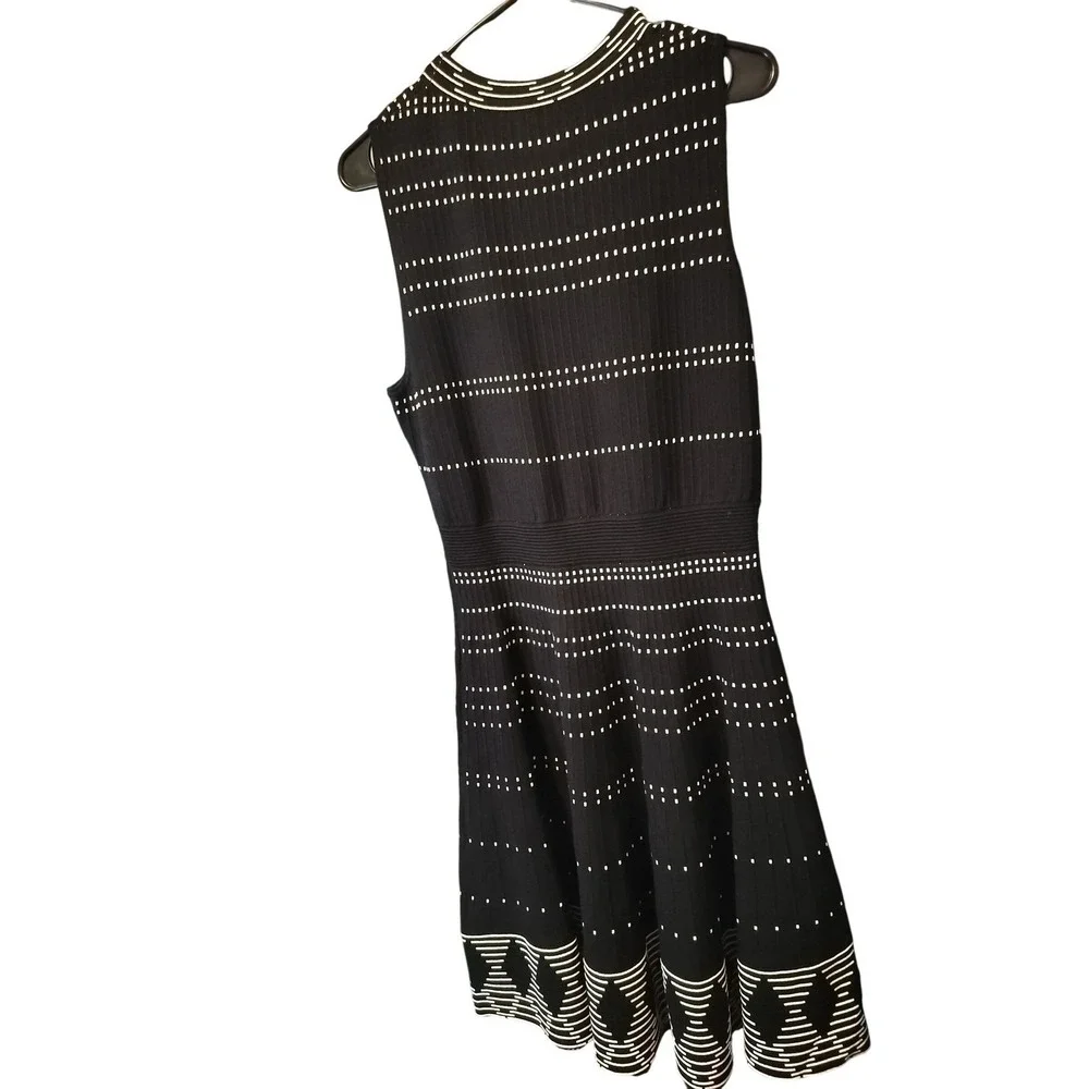 Kate Spade New York Black Knit Fit Flare Dress with White Dot Stripe Size Medium